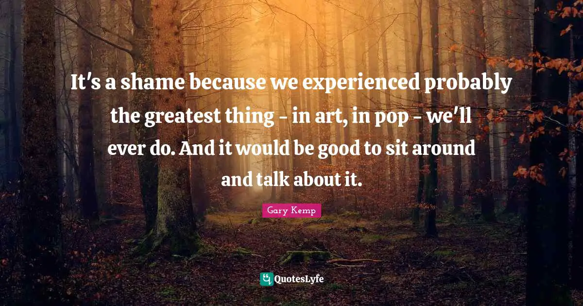 It's a shame because we experienced probably the greatest thing - in art, in pop - we'll ever do. And it would be good to sit around and talk about it.