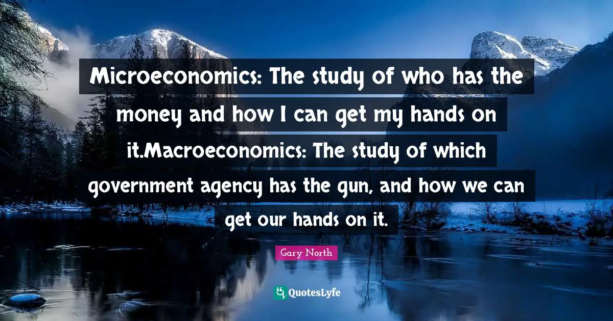 Microeconomics: The study of who has the money and how I can get my hands on it.Macroeconomics: The study of which government agency has the gun, and how we can get our hands on it.