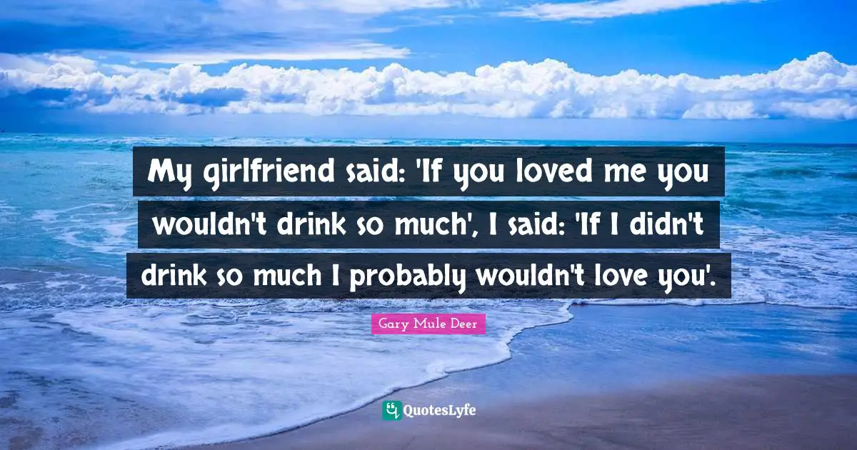 My girlfriend said: 'If you loved me you wouldn't drink so much', I said: 'If I didn't drink so much I probably wouldn't love you'.