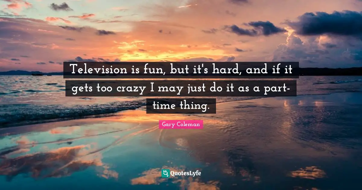 Television is fun, but it's hard, and if it gets too crazy I may just do it as a part-time thing.