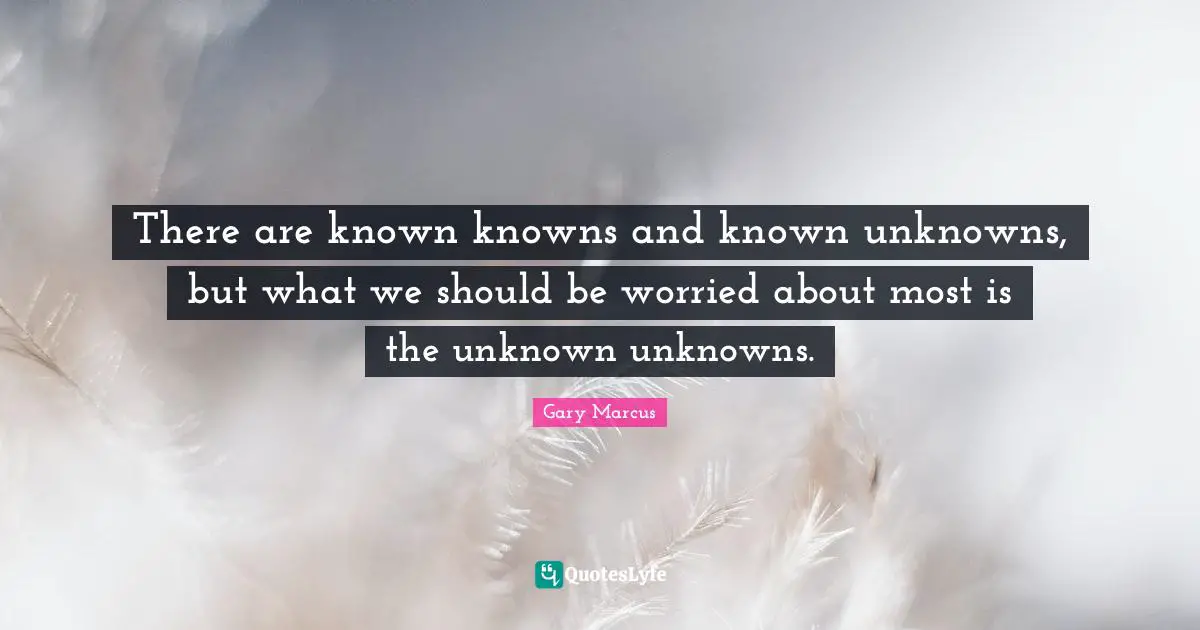 There are known knowns and known unknowns, but what we should be worried about most is the unknown unknowns.