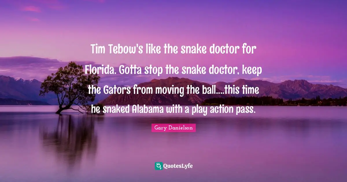 Tim Tebow's like the snake doctor for Florida. Gotta stop the snake doctor, keep the Gators from moving the ball....this time he snaked Alabama with a play action pass.
