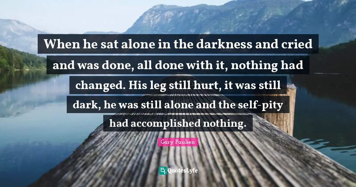 When he sat alone in the darkness and cried and was done, all done with it, nothing had changed. His leg still hurt, it was still dark, he was still alone and the self-pity had accomplished nothing.