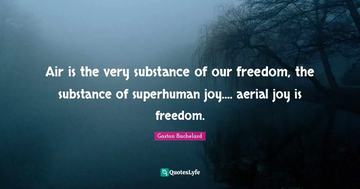 Air is the very substance of our freedom, the substance of superhuman joy.... aerial joy is freedom.