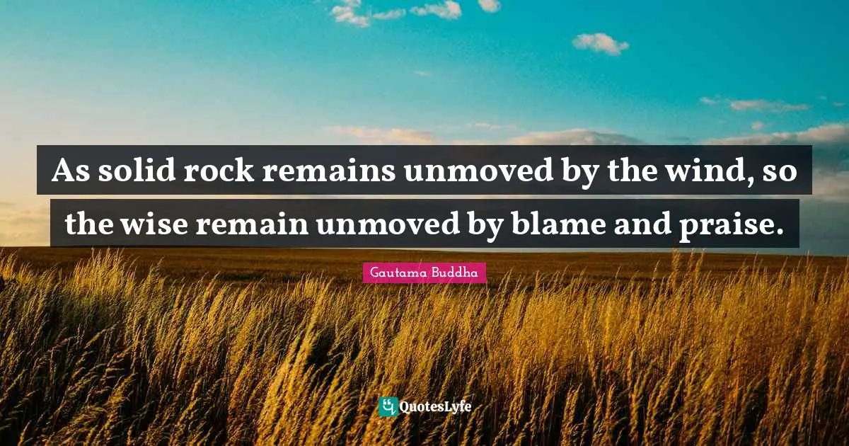As solid rock remains unmoved by the wind, so the wise remain unmoved by blame and praise.