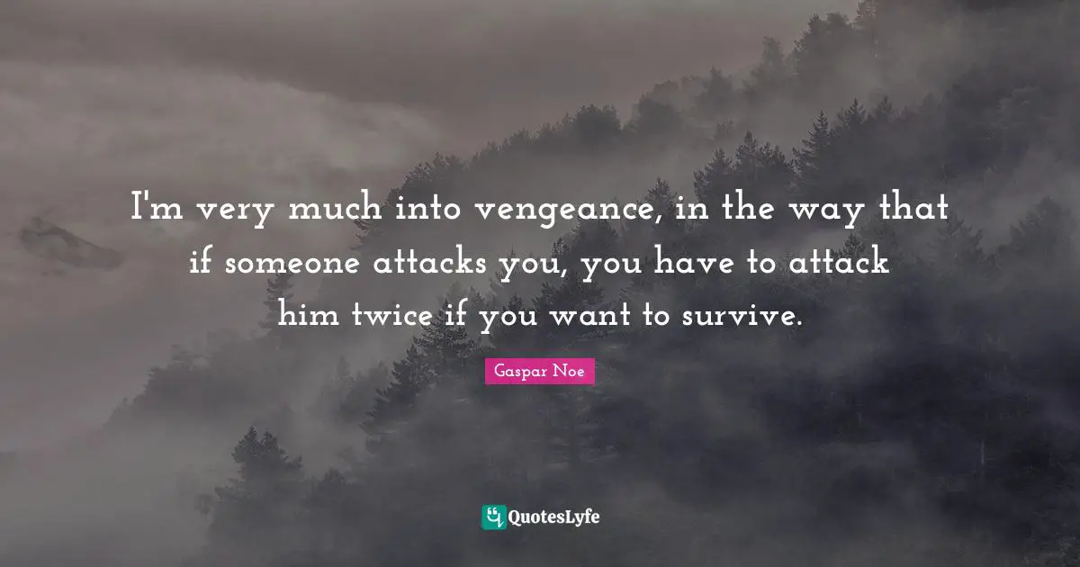 I'm very much into vengeance, in the way that if someone attacks you, you have to attack him twice if you want to survive.