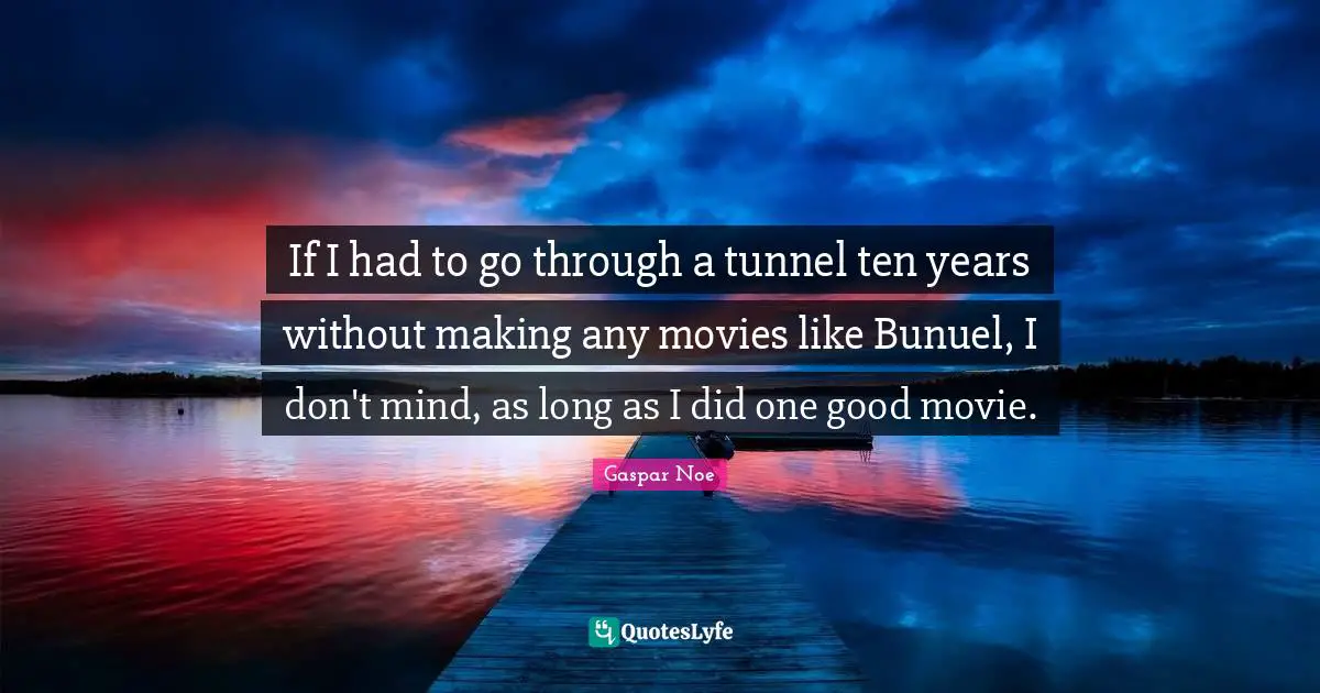 Gaspar Noe Quotes: "If I had to go through a tunnel ten years without making any movies like Bunuel, I don't mind, as long as I did one good movie."