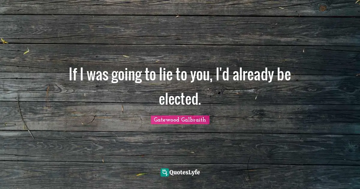 If I was going to lie to you, I'd already be elected.