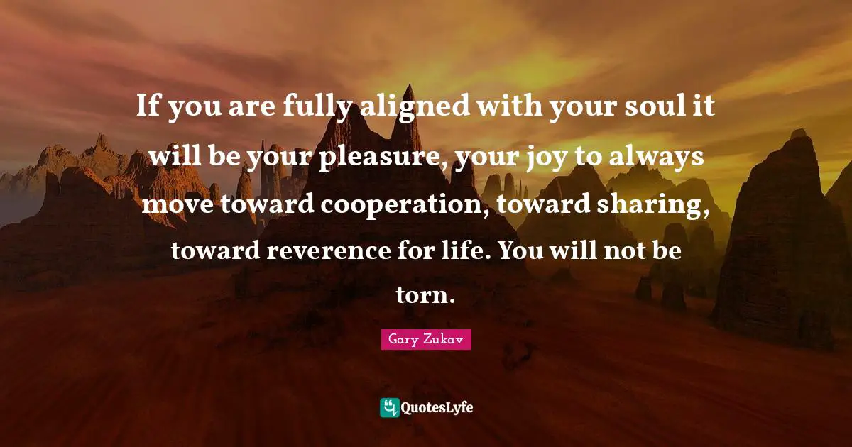 If you are fully aligned with your soul it will be your pleasure, your joy to always move toward cooperation, toward sharing, toward reverence for life. You will not be torn.