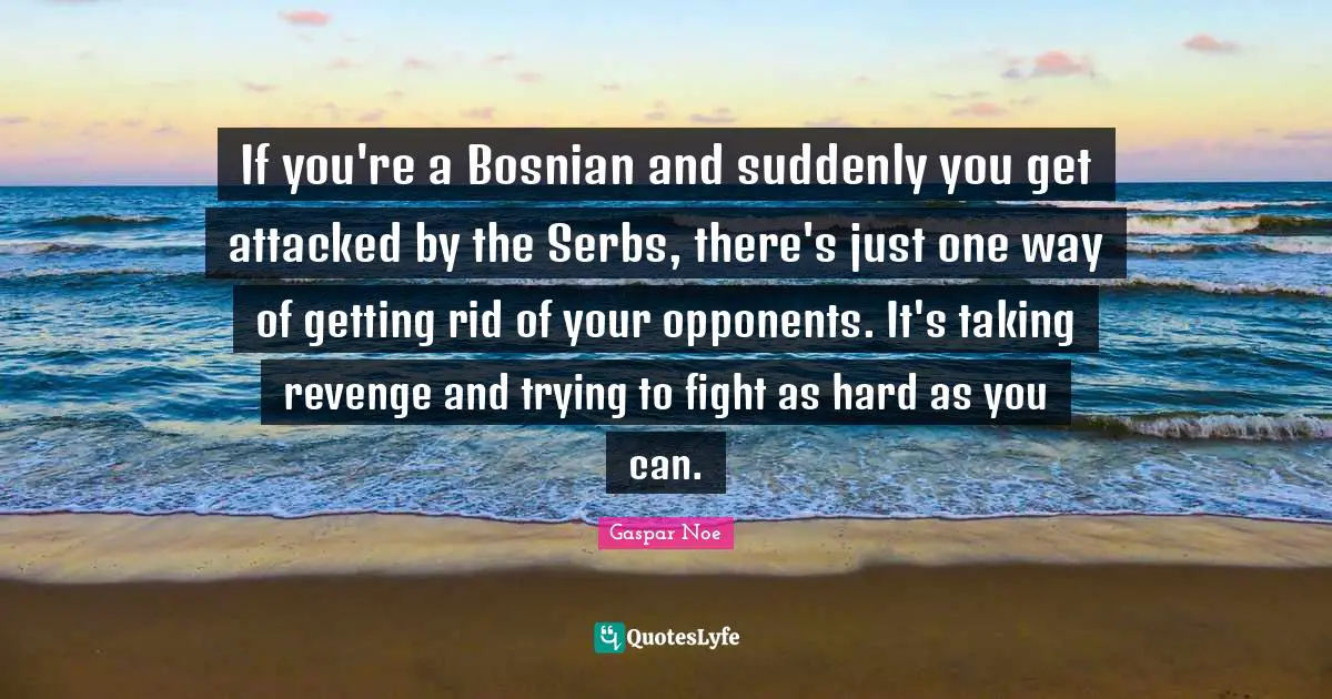 Gaspar Noe Quotes: "If you're a Bosnian and suddenly you get attacked by the Serbs, there's just one way of getting rid of your opponents. It's taking revenge and trying to fight as hard as you can."