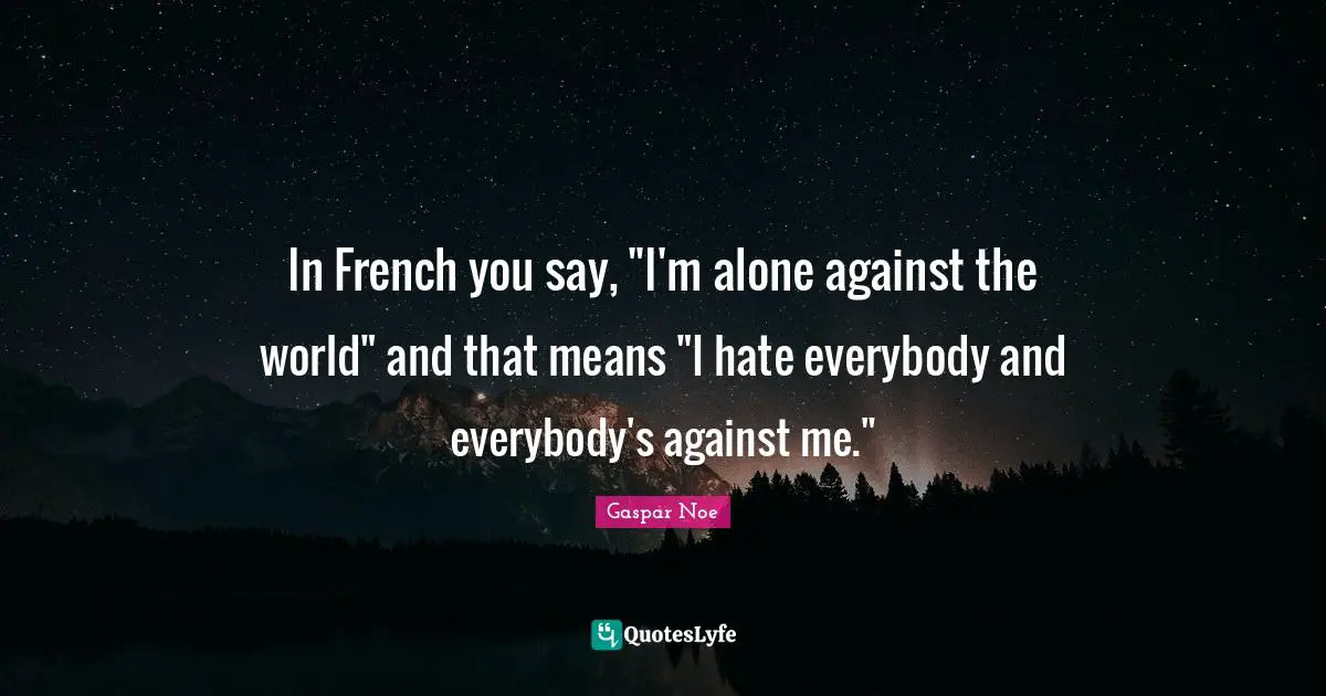 Gaspar Noe Quotes: "In French you say, "I'm alone against the world" and that means "I hate everybody and everybody's against me.""