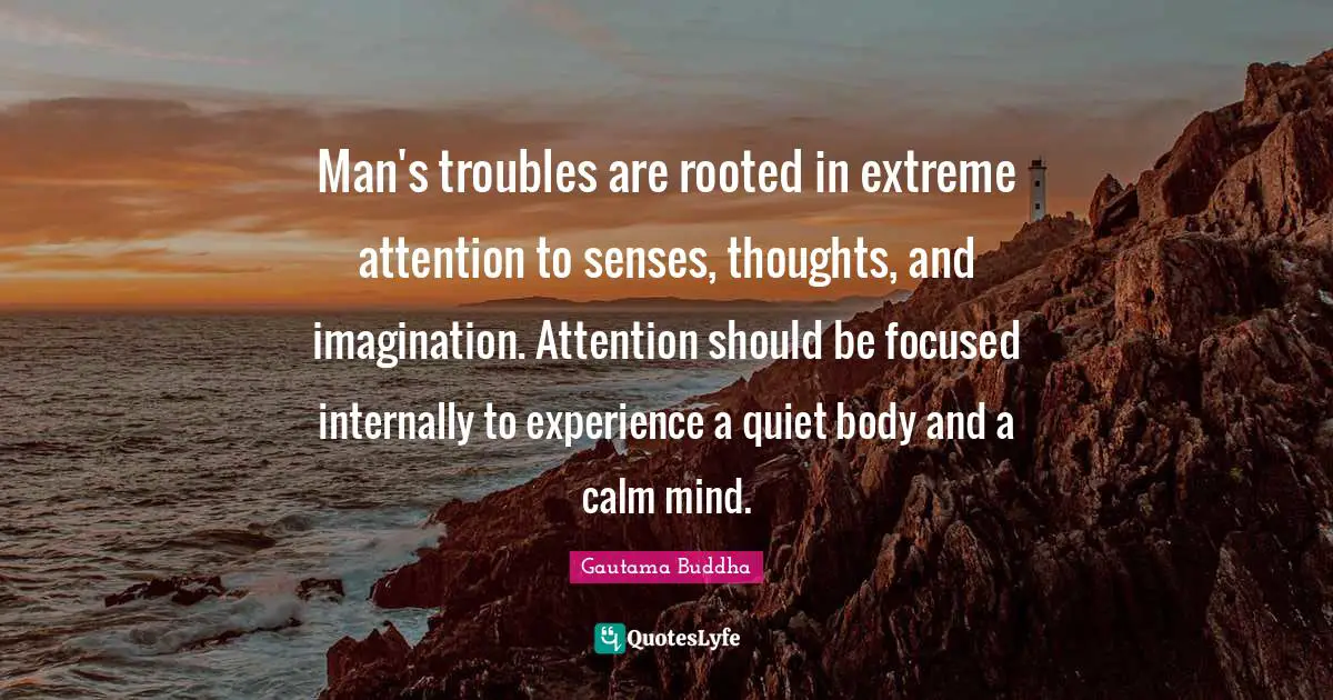 Man's troubles are rooted in extreme attention to senses, thoughts, and imagination. Attention should be focused internally to experience a quiet body and a calm mind.