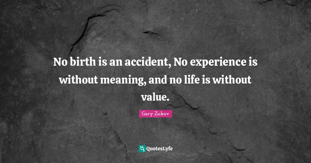 No birth is an accident, No experience is without meaning, and no life is without value.