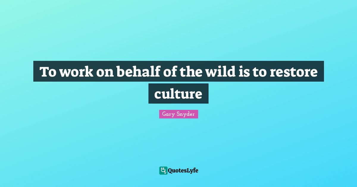To work on behalf of the wild is to restore culture