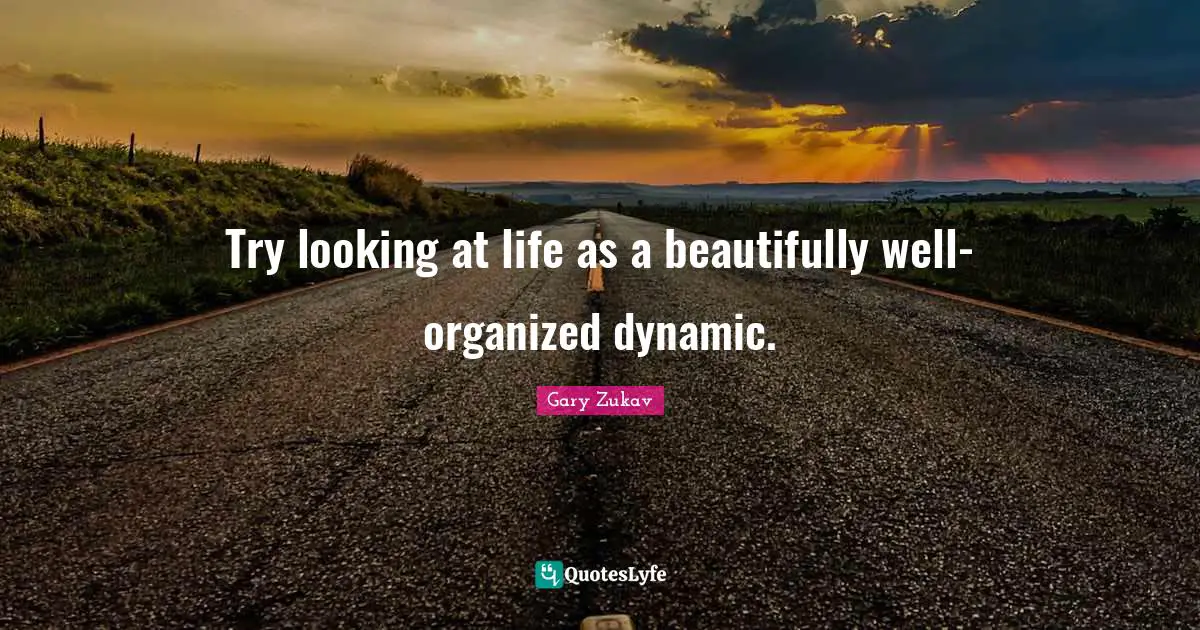 Try looking at life as a beautifully well-organized dynamic.