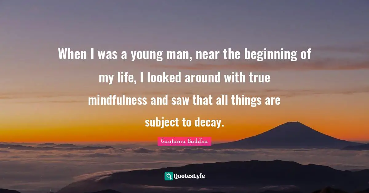 When I was a young man, near the beginning of my life, I looked around with true mindfulness and saw that all things are subject to decay.