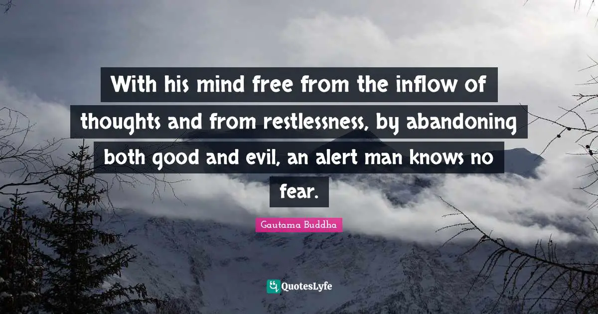 With his mind free from the inflow of thoughts and from restlessness, by abandoning both good and evil, an alert man knows no fear.