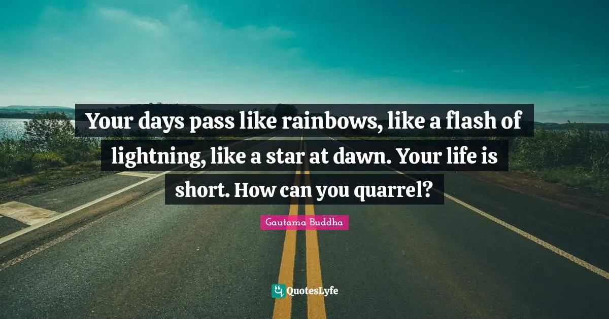 Lightning Quotes: "Your days pass like rainbows, like a flash of lightning, like a star at dawn. Your life is short. How can you quarrel?"