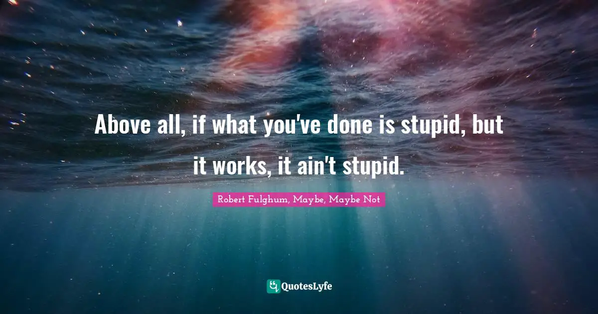 Above all, if what you've done is stupid, but it works, it ain't stupid.