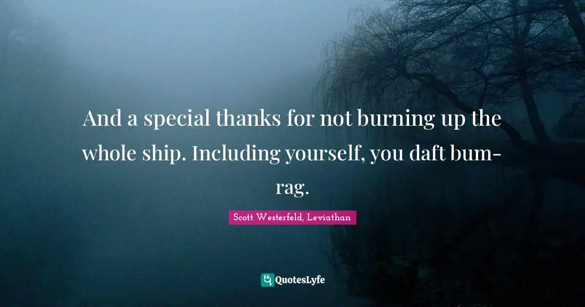 And a special thanks for not burning up the whole ship. Including yourself, you daft bum-rag.