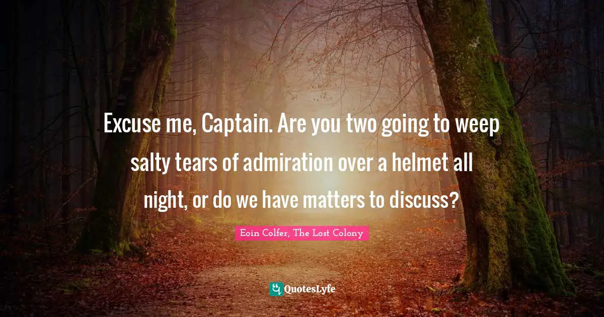 Excuse me, Captain. Are you two going to weep salty tears of admiration over a helmet all night, or do we have matters to discuss?