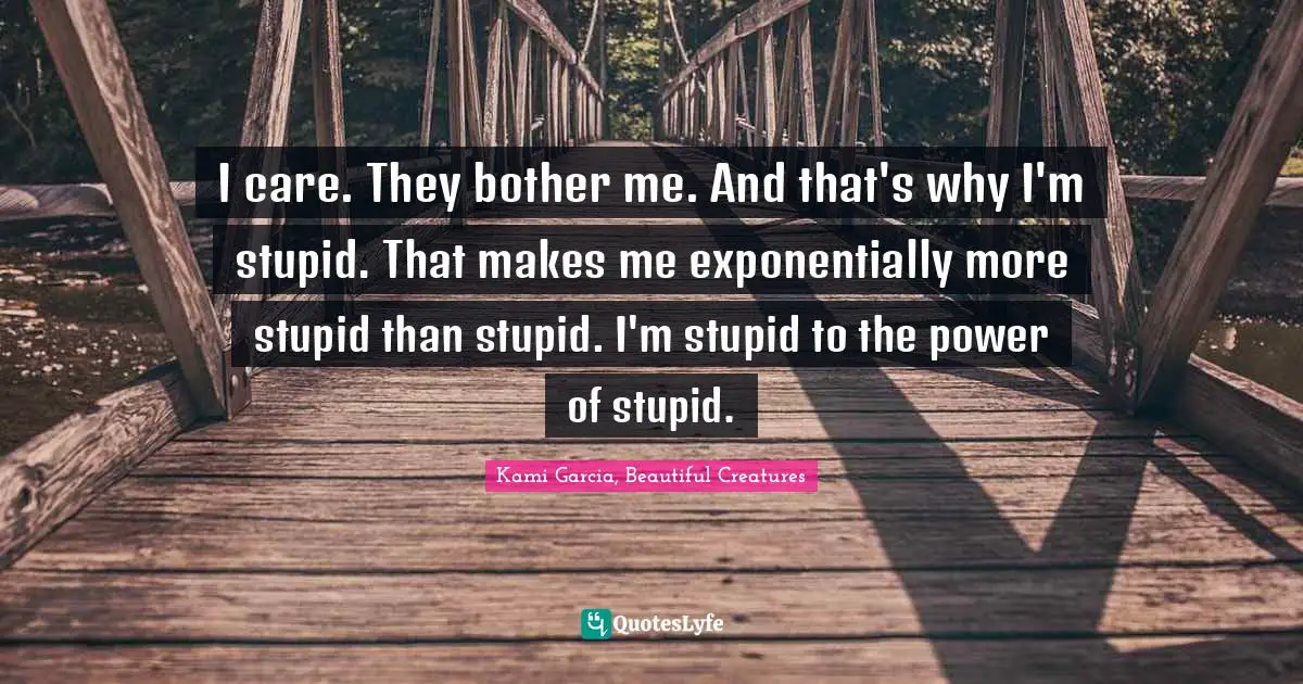 I care. They bother me. And that's why I'm stupid. That makes me exponentially more stupid than stupid. I'm stupid to the power of stupid.