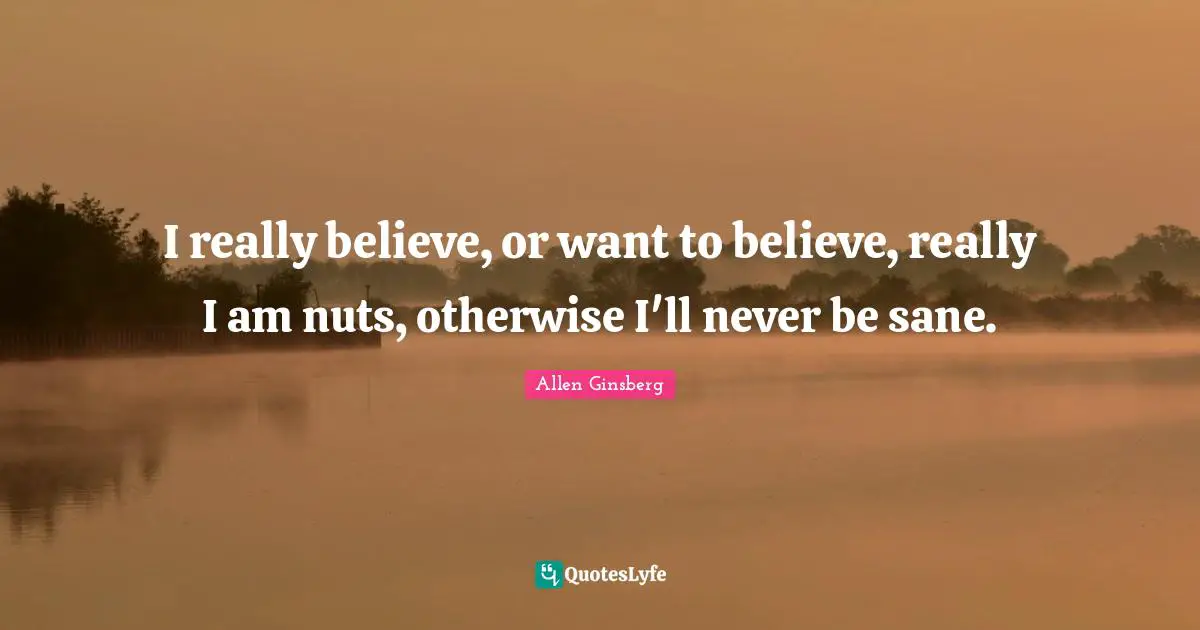 I really believe, or want to believe, really I am nuts, otherwise I'll never be sane.