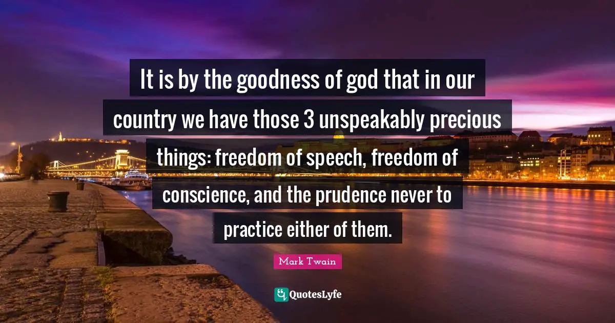 It is by the goodness of god that in our country we have those 3 unspeakably precious things: freedom of speech, freedom of conscience, and the prudence never to practice either of them.