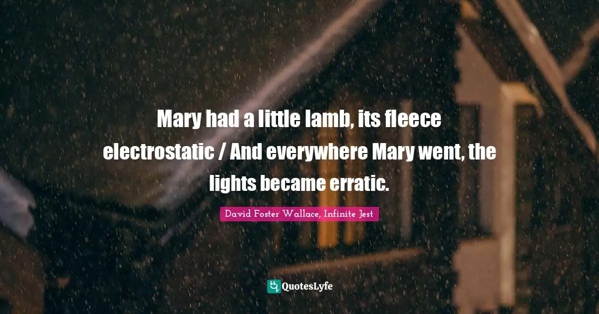 Mary had a little lamb, its fleece electrostatic / And everywhere Mary went, the lights became erratic.