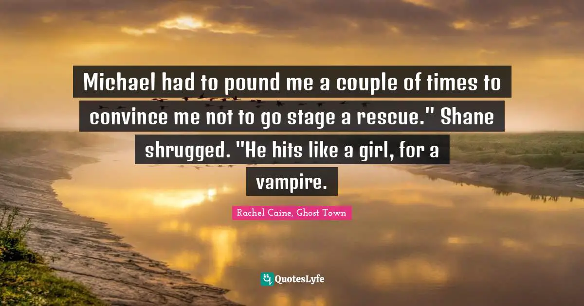 Michael had to pound me a couple of times to convince me not to go stage a rescue." Shane shrugged. "He hits like a girl, for a vampire.