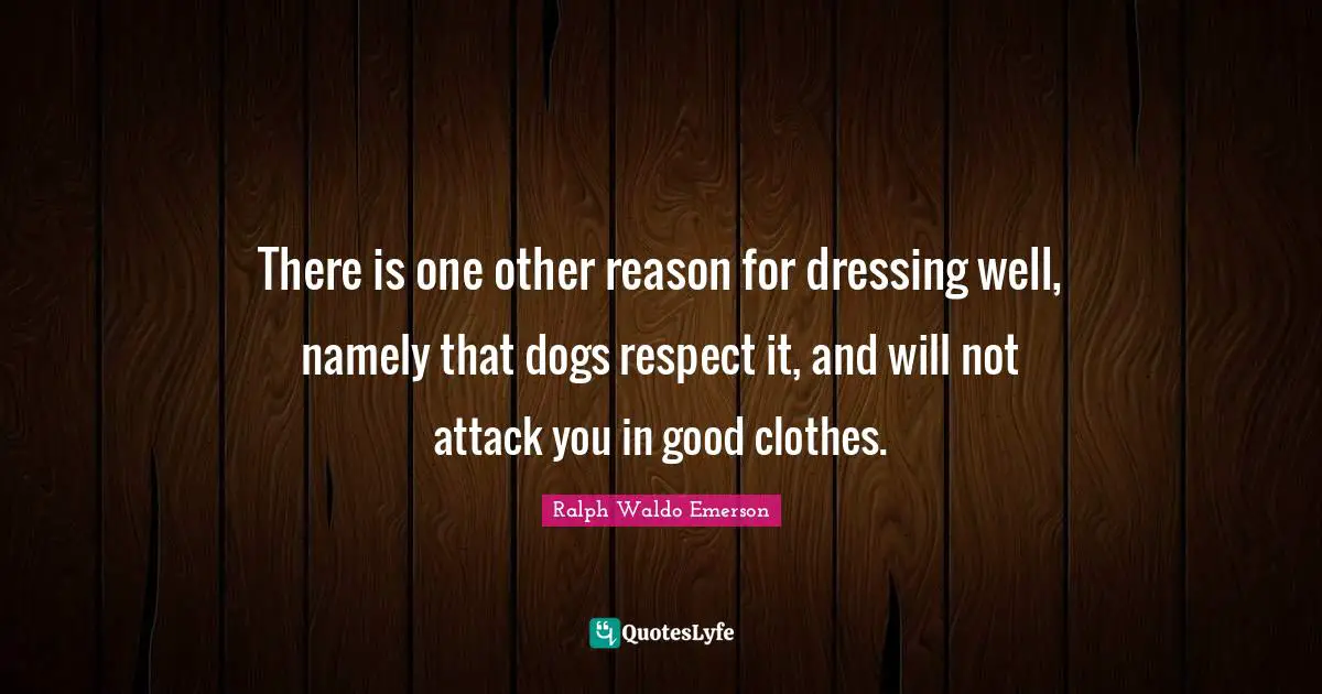 There is one other reason for dressing well, namely that dogs respect it, and will not attack you in good clothes.