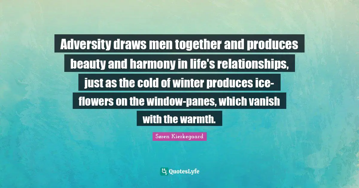 Adversity draws men together and produces beauty and harmony in life's relationships, just as the cold of winter produces ice-flowers on the window-panes, which vanish with the warmth.