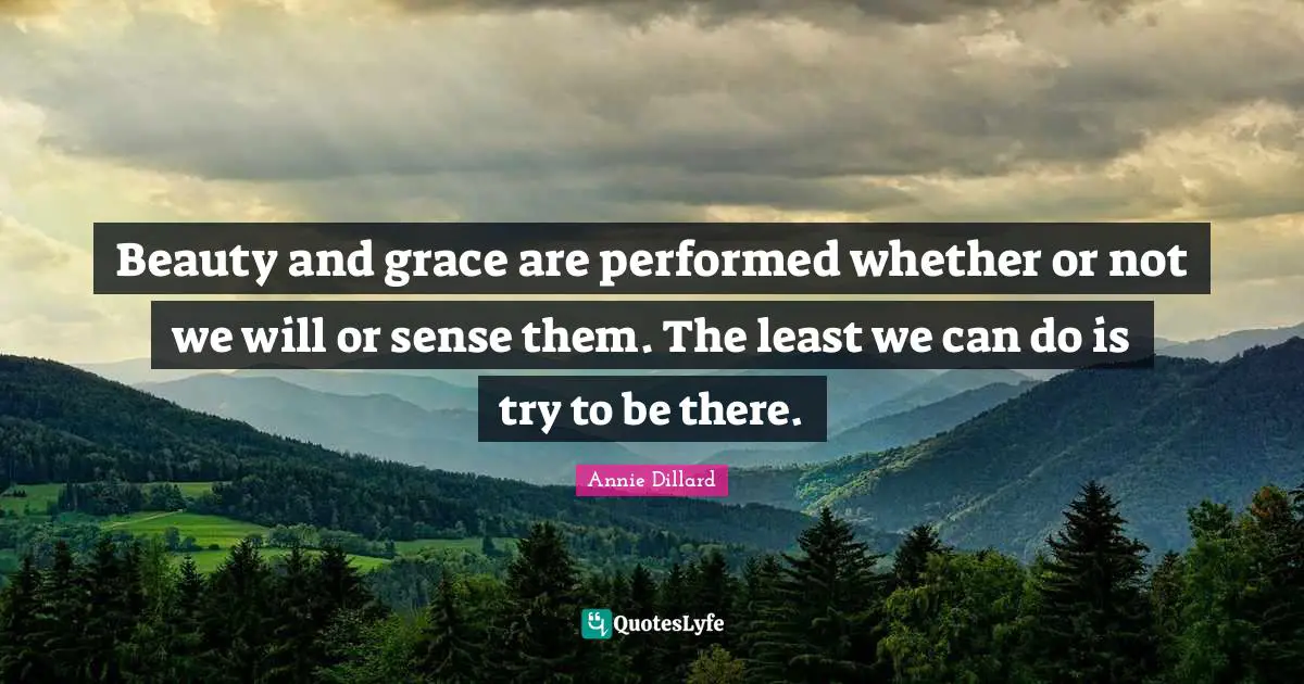 Beauty and grace are performed whether or not we will or sense them. The least we can do is try to be there.