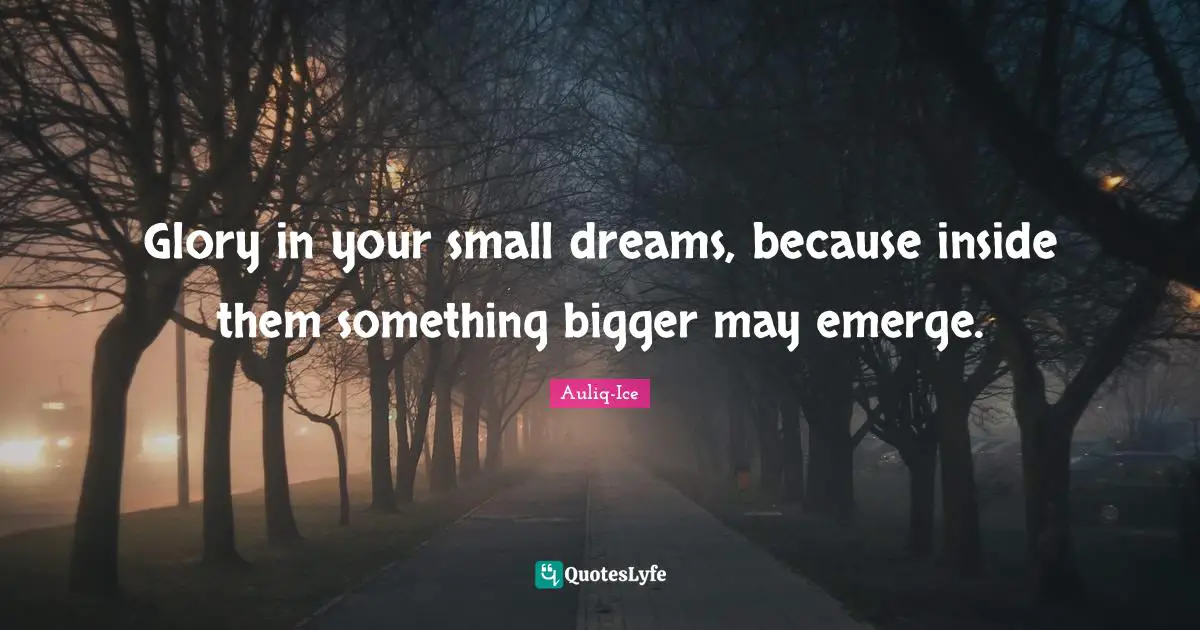 Glory in your small dreams, because inside them something bigger may emerge.