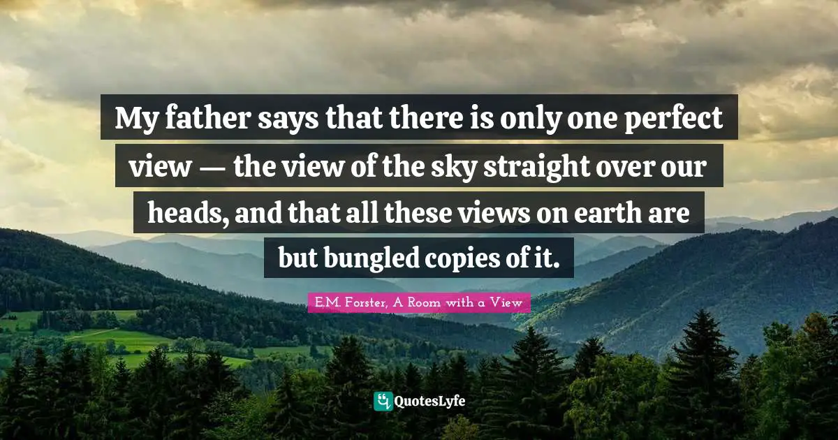 My father says that there is only one perfect view — the view of the sky straight over our heads, and that all these views on earth are but bungled copies of it.
