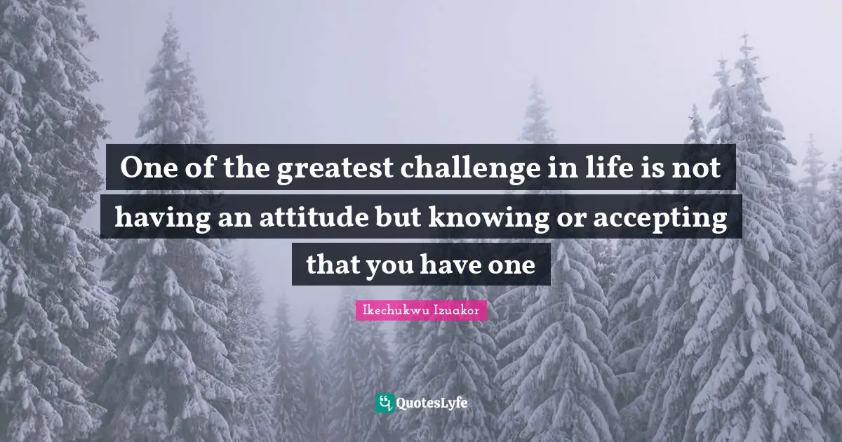 Ikechukwu Izuakor Quotes: "One of the greatest challenge in life is not having an attitude but knowing or accepting that you have one"
