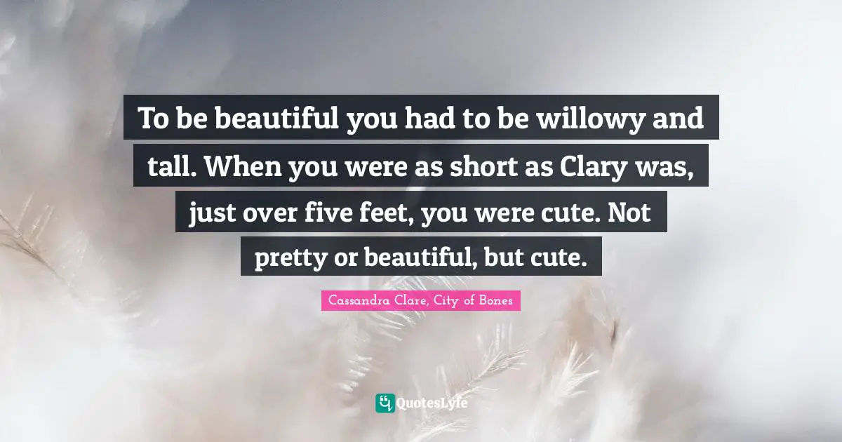 To be beautiful you had to be willowy and tall. When you were as short as Clary was, just over five feet, you were cute. Not pretty or beautiful, but cute.