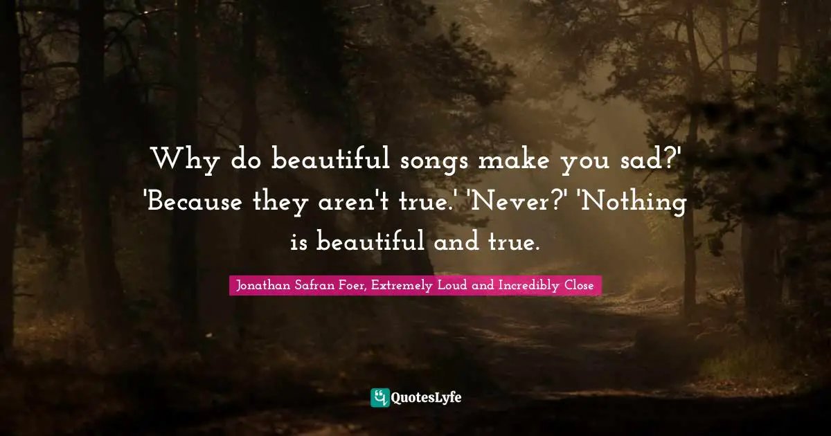 Why do beautiful songs make you sad?' 'Because they aren't true.' 'Never?' 'Nothing is beautiful and true.