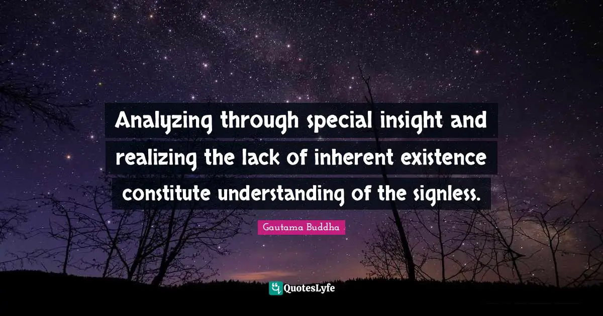 Analyzing Quotes: "Analyzing through special insight and realizing the lack of inherent existence constitute understanding of the signless."