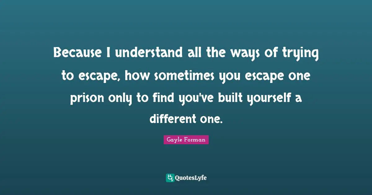 Because I understand all the ways of trying to escape, how sometimes you escape one prison only to find you've built yourself a different one.