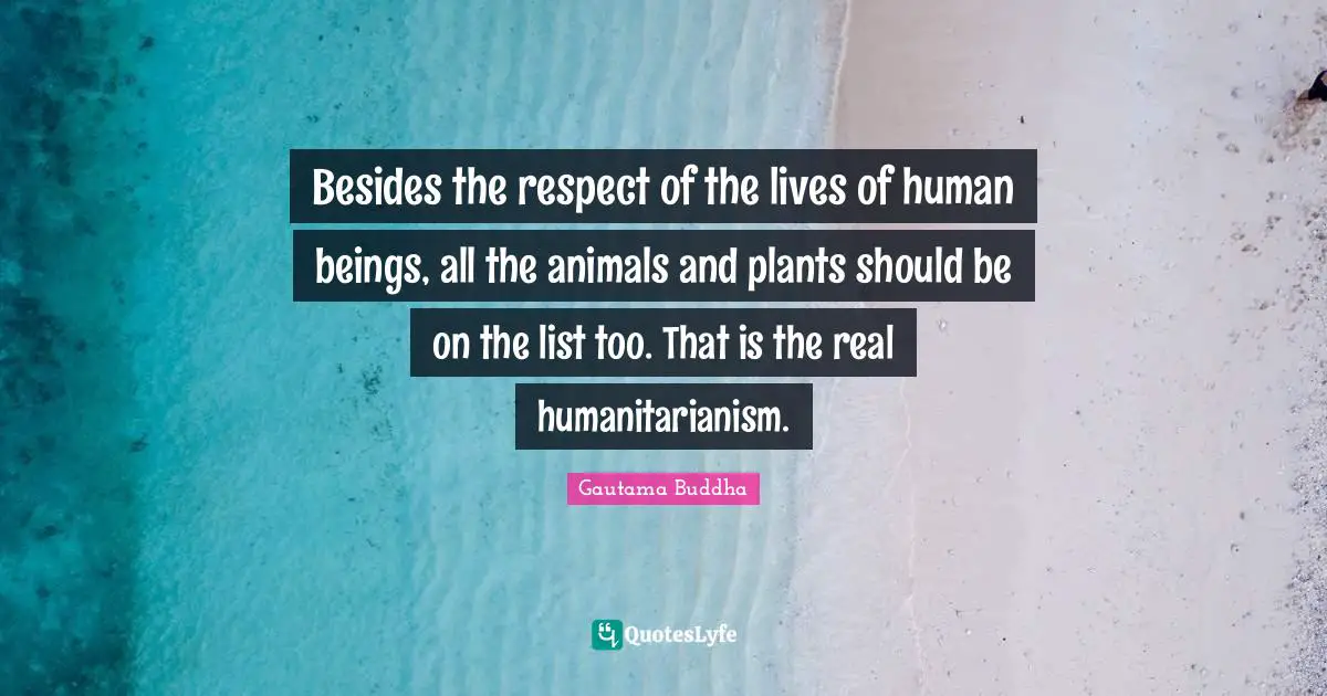 Besides the respect of the lives of human beings, all the animals and plants should be on the list too. That is the real humanitarianism.