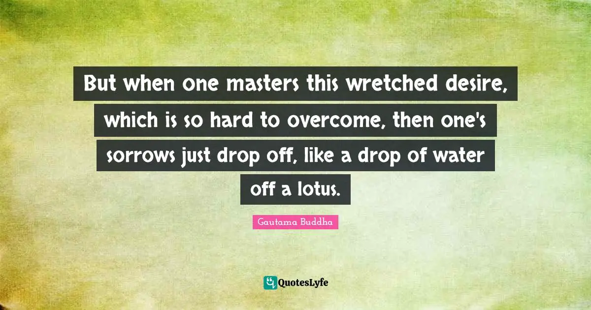But when one masters this wretched desire, which is so hard to overcome, then one's sorrows just drop off, like a drop of water off a lotus.