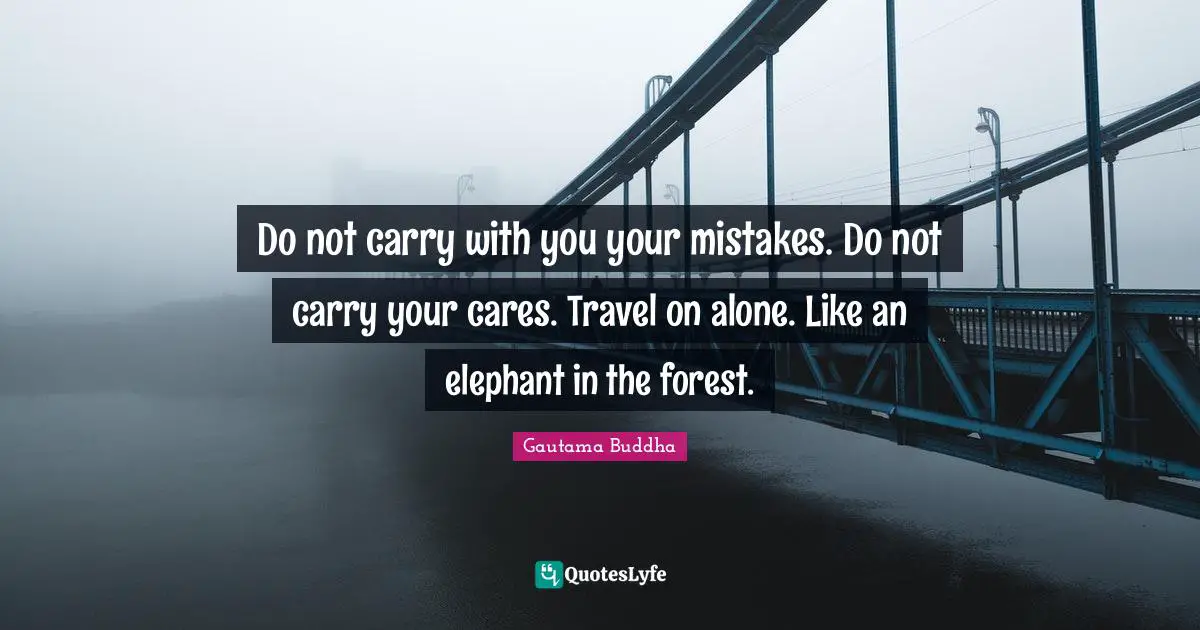Elephants Quotes: "Do not carry with you your mistakes. Do not carry your cares. Travel on alone. Like an elephant in the forest."