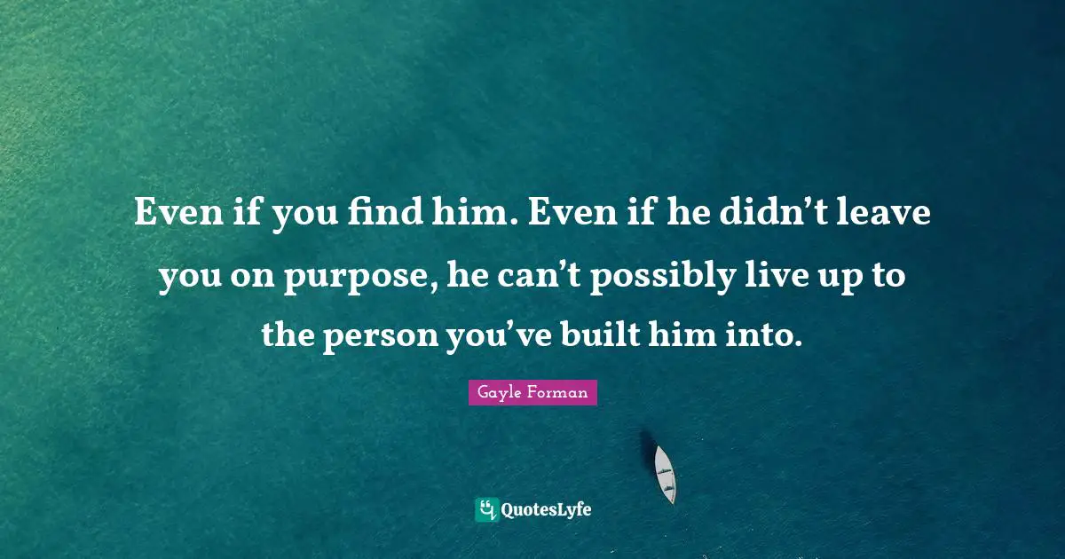 Even if you find him. Even if he didn’t leave you on purpose, he can’t possibly live up to the person you’ve built him into.
