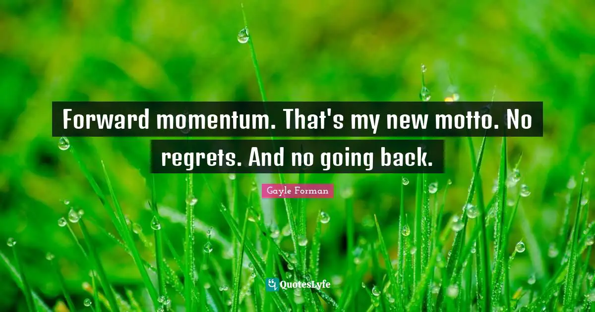 Motto Quotes: "Forward momentum. That's my new motto. No regrets. And no going back."