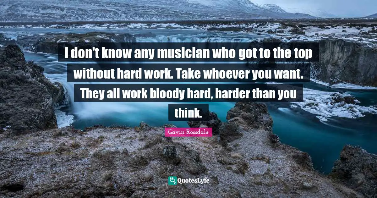 Gavin Rossdale Quotes: "I don't know any musician who got to the top without hard work. Take whoever you want. They all work bloody hard, harder than you think."