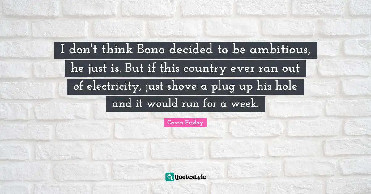 I don't think Bono decided to be ambitious, he just is. But if this country ever ran out of electricity, just shove a plug up his hole and it would run for a week.