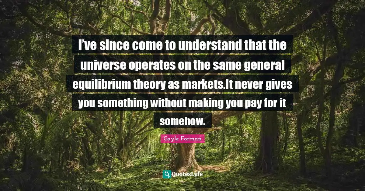 I’ve since come to understand that the universe operates on the same general equilibrium theory as markets.It never gives you something without making you pay for it somehow.