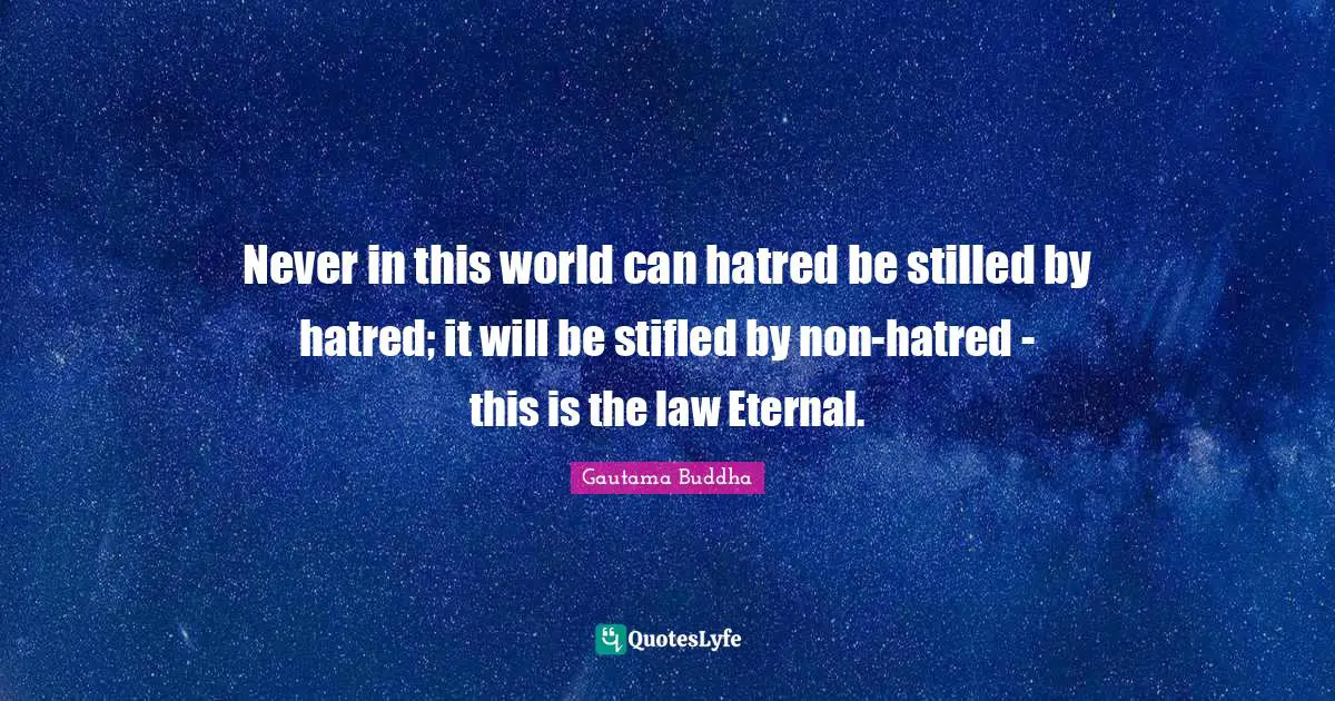 Never in this world can hatred be stilled by hatred; it will be stifled by non-hatred - this is the law Eternal.