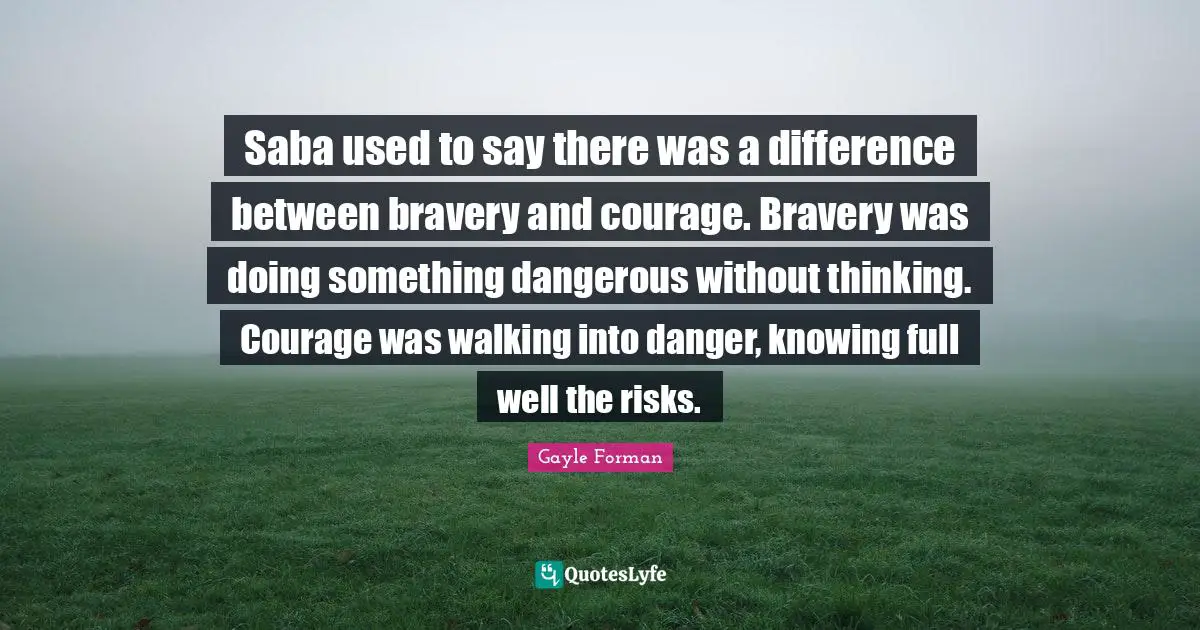Saba used to say there was a difference between bravery and courage. Bravery was doing something dangerous without thinking. Courage was walking into danger, knowing full well the risks.